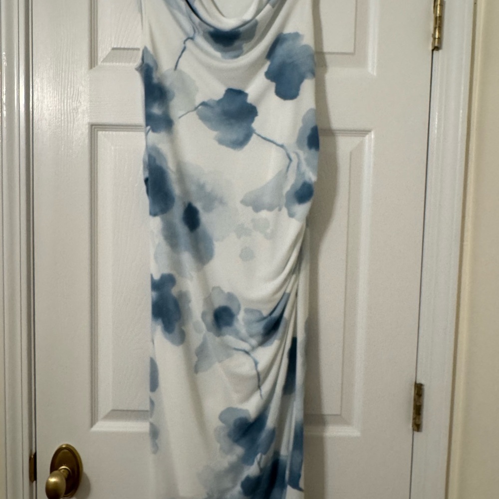 Donna Karan Asymmetrical Blue and White Dress